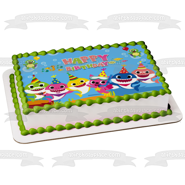 Baby Shark Mommy Shark Daddy Shark Grandpa Shark Grandma Shark Pinkfong Happy Birthday Edible Cake Topper Image ABPID49701