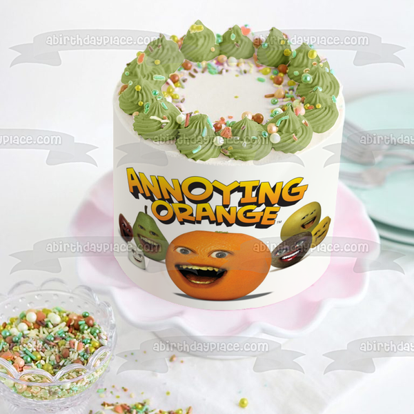 The Annoying Orange Pear Midget Apple and Marshmallow Edible Cake Topper Image ABPID04026