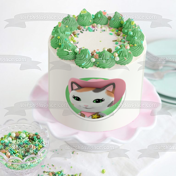 Sheriff Callie Cat Pink Cowboy Hat Edible Cake Topper Image ABPID04028