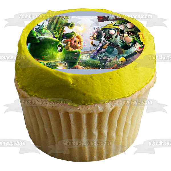 Plants Vs Zombies Popcap Sunflower Chomper and Zombies Edible Cake Topper Image ABPID04173