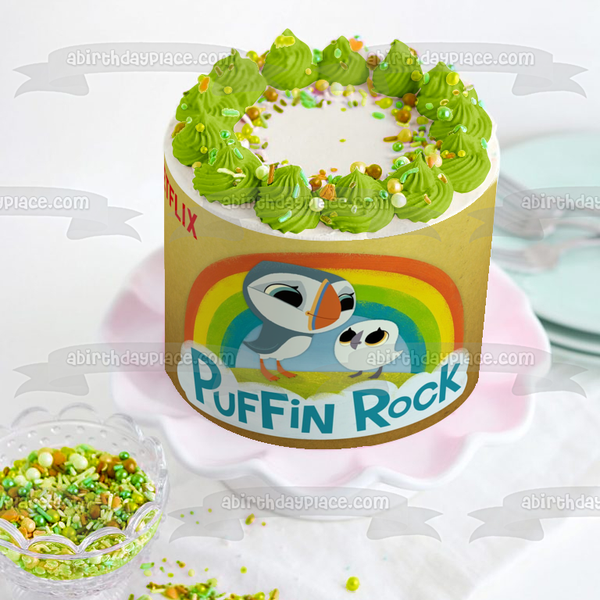 Puffin Rock  Oona and Baba In Front of a Rainbow Edible Cake Topper Image ABPID04183