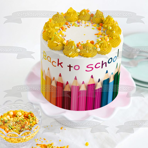 Back to School Colored Pencils Edible Cake Topper Image ABPID04076