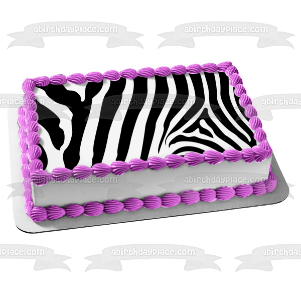 Zebra Stripes Pattern Black White Custom Colors Edible Cake Topper Image ABPID04078