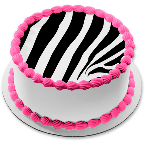 Zebra Stripes Pattern Black White Custom Colors Edible Cake Topper Image ABPID04078