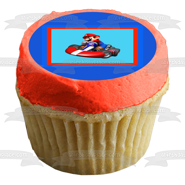 Mario Kart Mario Red Blue Border Edible Cake Topper Image ABPID04092