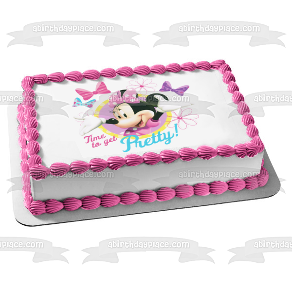 Minnie Mouse  Time to Get Pretty Edible Cake Topper Image ABPID04209