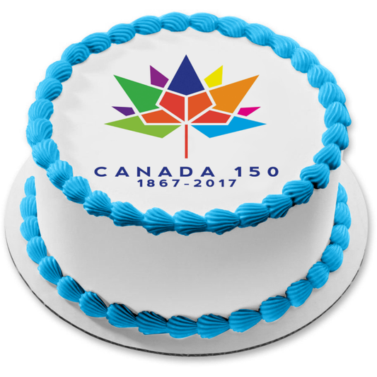 Canadá 150 1867-2017 Feliz 150.o Feliz Cumpleaños Canadá Colorida Hoja de Arce Decoración comestible para tarta Imagen ABPID04327 