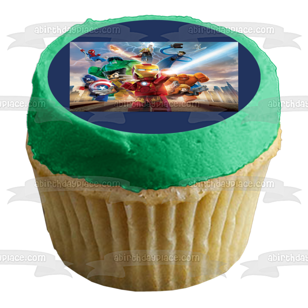 LEGO  Super Heroes Iron Man The Hulk Spider-Man and Captain America Edible Cake Topper Image ABPID04328