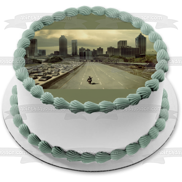 The Walking Dead Rick Grimes In Atlanta on Horseback Edible Cake Topper Image ABPID04345