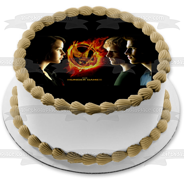 The Hunger Games Catching Fire Flaming Mocking Jay Katniss Everdeen Peeta Mellark and Gale Hawthorne Edible Cake Topper Image ABPID04248