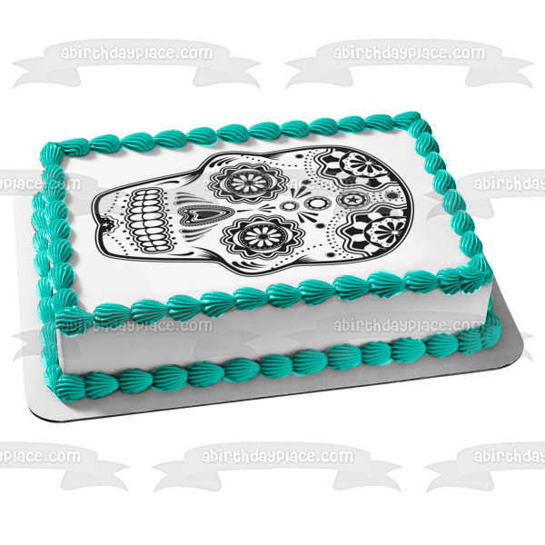 Sugar Skull Black and White Edible Cake Topper Image ABPID04349