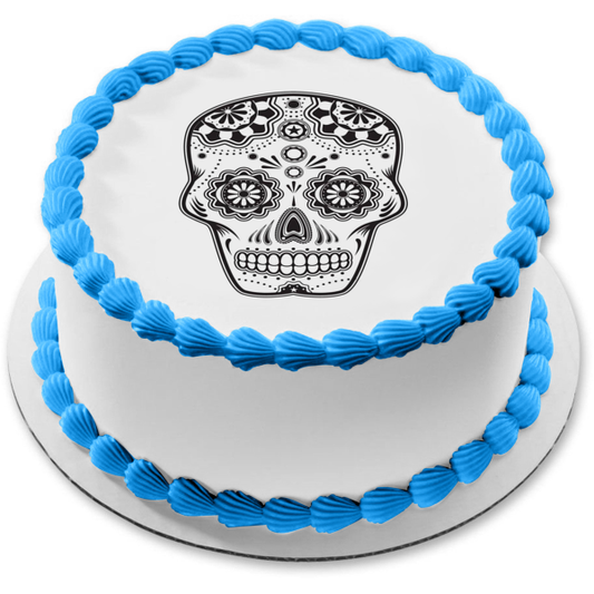 Sugar Skull Black and White Edible Cake Topper Image ABPID04349