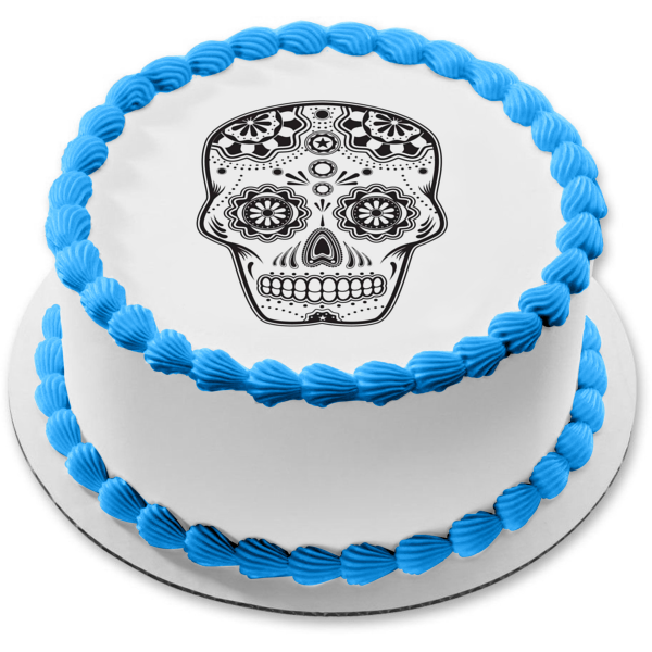 Sugar Skull Black and White Edible Cake Topper Image ABPID04349