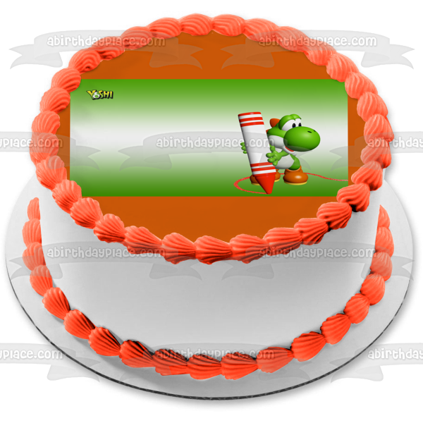 Mario Paint Yoshi with a Red Crayon Edible Cake Topper Image ABPID04252