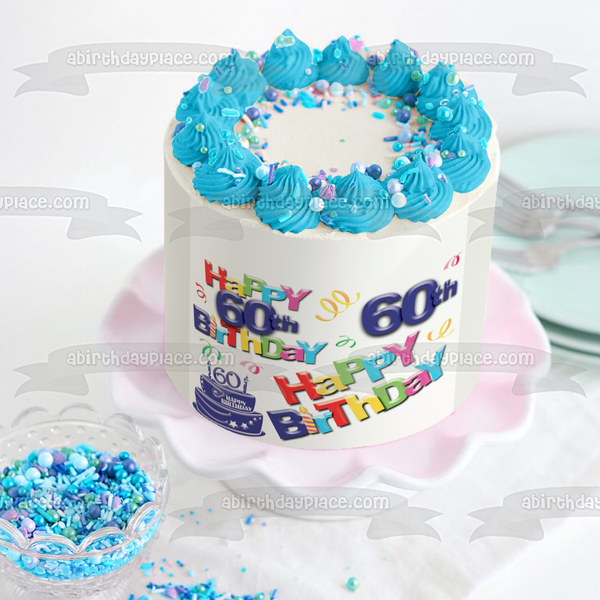 Happy 60th Birthday Cake Candle Edible Cake Topper Image ABPID04258