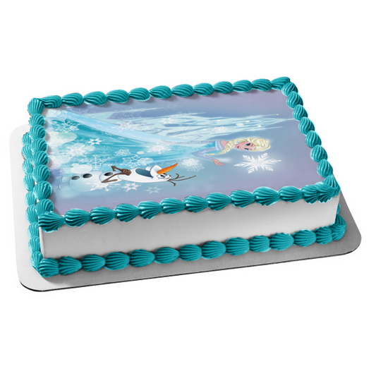 Imagen comestible para decoración de tarta de Elsa Olaf y un castillo de hielo de Frozen ABPID04360 