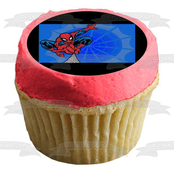 Spider-Man Fling Web with a Blue Background Edible Cake Topper Image ABPID04362