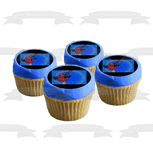 Spider-Man Fling Web with a Blue Background Edible Cake Topper Image ABPID04362