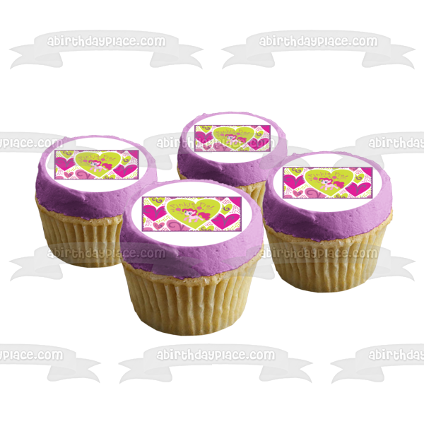 My Little Pony Pinkie Pie and Pink and Green Hearts Edible Cake Topper Image ABPID04376