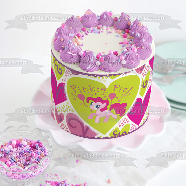 My Little Pony Pinkie Pie and Pink and Green Hearts Edible Cake Topper Image ABPID04376