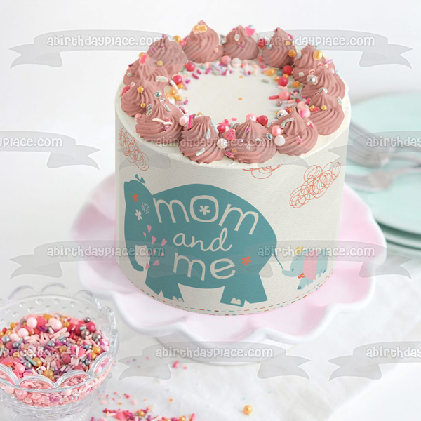 Baby Shower Elephant Mom and Me Edible Cake Topper Image ABPID04503