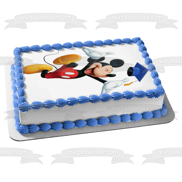 Mickey Mouse Throwing a Graduation Cap Edible Cake Topper Image ABPID04416