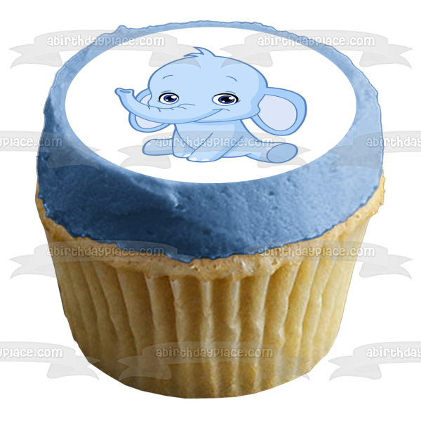Blue Baby Elephant Edible Cake Topper Image ABPID04515