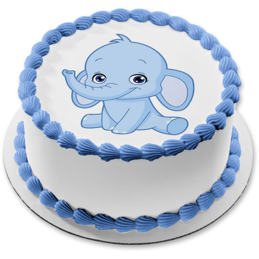 Blue Baby Elephant Edible Cake Topper Image ABPID04515