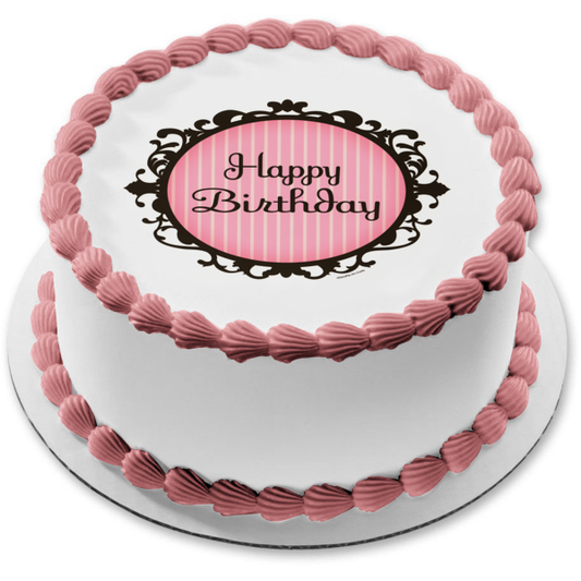 Happy Birthday Vertical Stripes French Boutique Edible Cake Topper Image ABPID04559