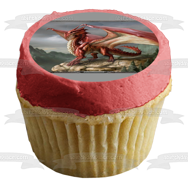 Dungeons and Dragons Red Dragon Standing on a Cliff Edible Cake Topper Image ABPID04481