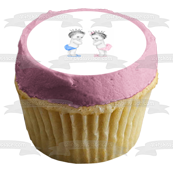 Prince and Princess Baby Boy and Girl Edible Cake Topper Image ABPID04484