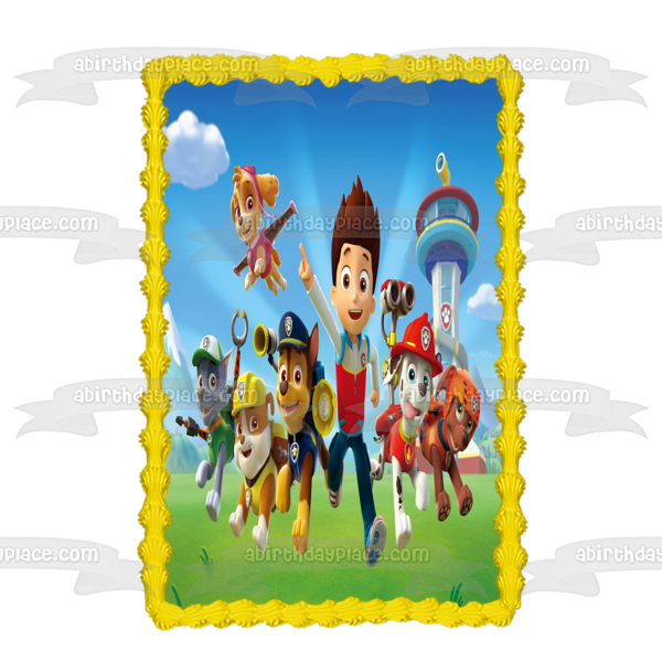 Paw Patrol Ryder Chase Zuma Skye Marshall Rocky and Rubble Edible Cake Topper Image ABPID04573