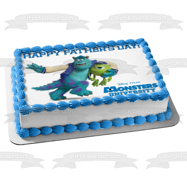 Monsters University Happy Fathers Day Mike Wazowski and James P. Sullivan Edible Cake Topper Image ABPID04497