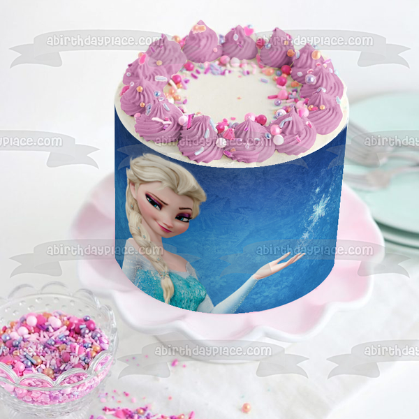 Frozen Elsa Making a Snow Flake Ice Sculpture Edible Cake Topper Image ABPID04622