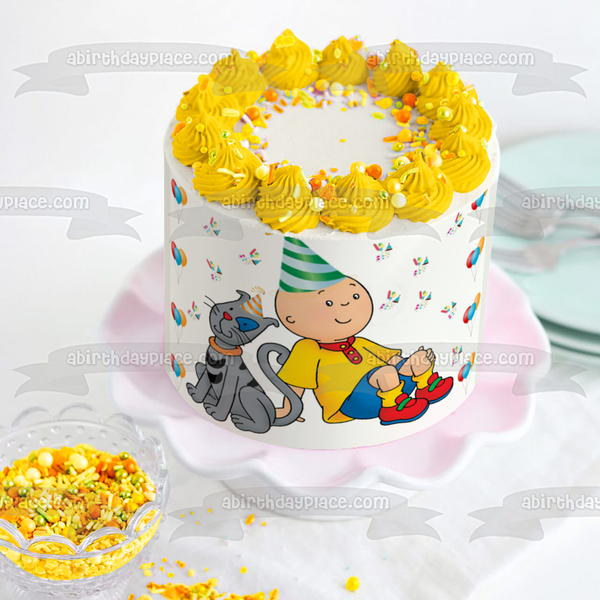 Caillou Gilbert Party Hat and Balloons Edible Cake Topper Image ABPID04623