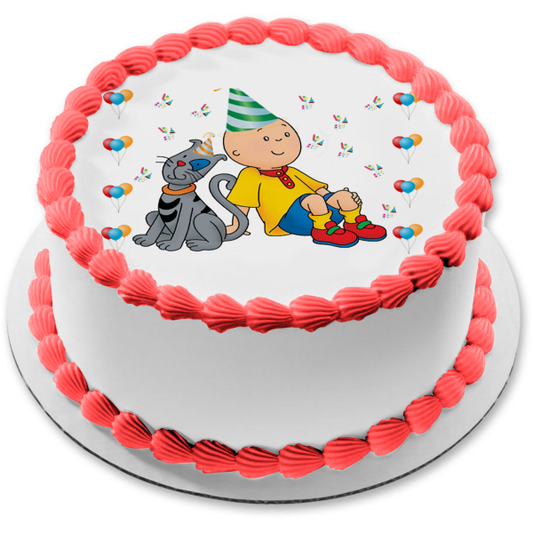 Caillou Gilbert Gorro de fiesta y globos Imagen comestible para decoración de tarta ABPID04623 