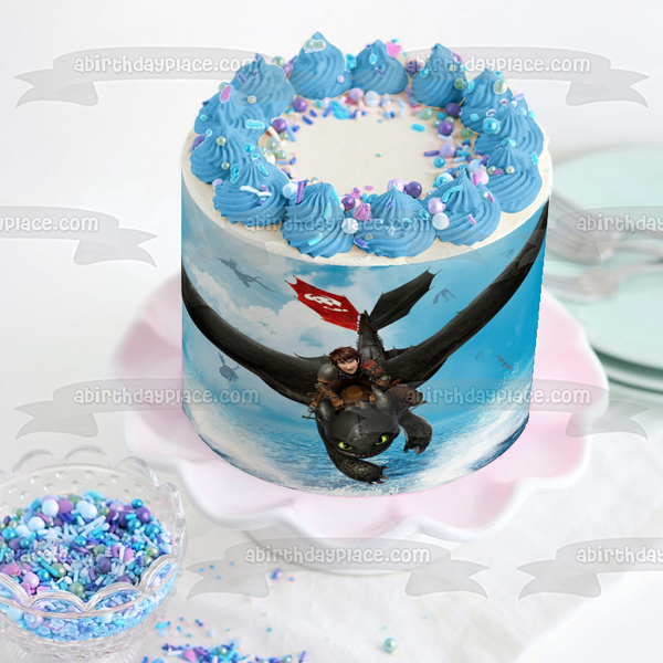 How to Train Your Dragon Hiccup and Toothless Flying Edible Cake Topper Image ABPID04626