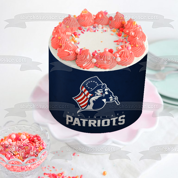New England Patriots Professional American Football Team Artwork Patriots Logo NFL Patriot Holding the Flag Edible Cake Topper Image ABPID04705