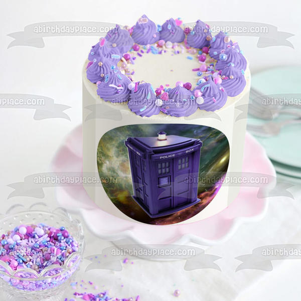 Doctor Who Tardis Space Background Police Box Edible Cake Topper Image ABPID04661