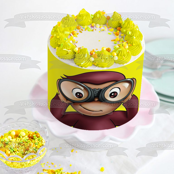 Curious George Monkey with Binoculars Edible Cake Topper Image ABPID04741