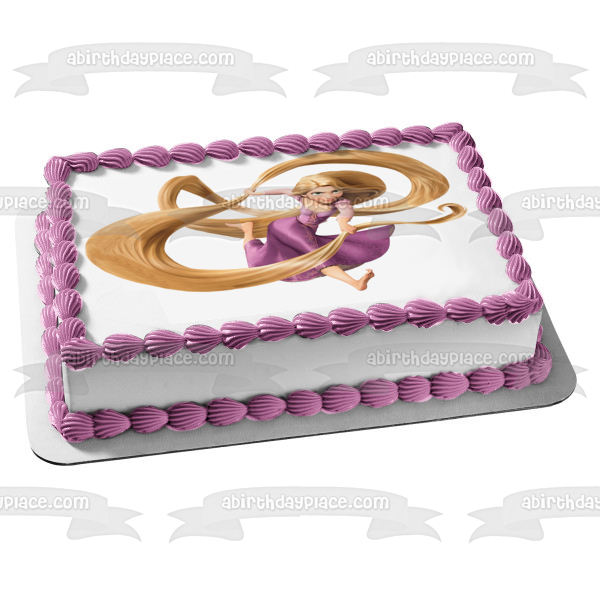 Tangled Rapunzel Running with Hair Edible Cake Topper Image ABPID04750