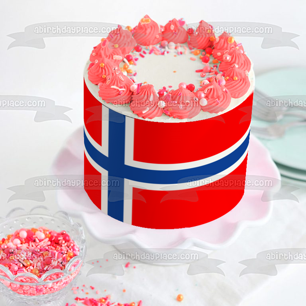 Norwegian Flag Norway Flag Red Blue and White Edible Cake Topper Image ABPID04676