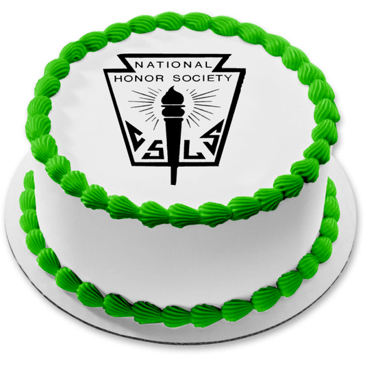 Imagen de adorno comestible para tarta comestible en blanco y negro con el logotipo de la Sociedad Nacional de Honor ABPID04782 