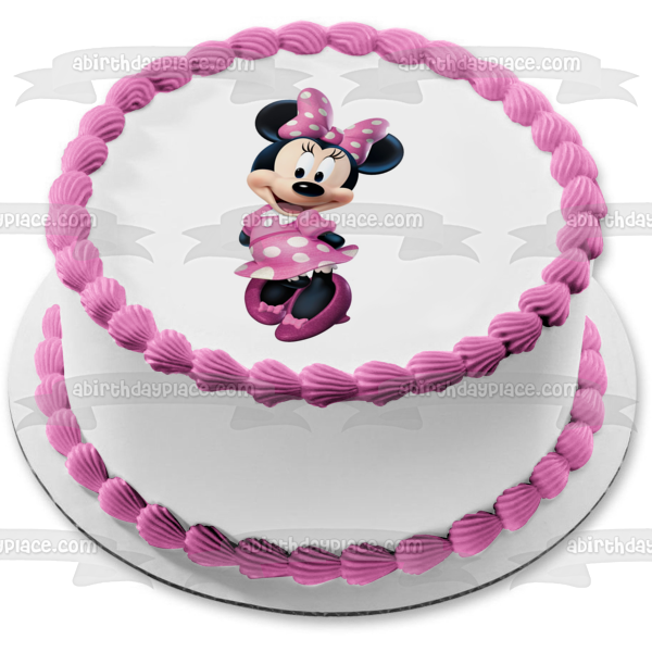 Minnie Mouse with Her Hands Behind Her Back Edible Cake Topper Image ABPID04812