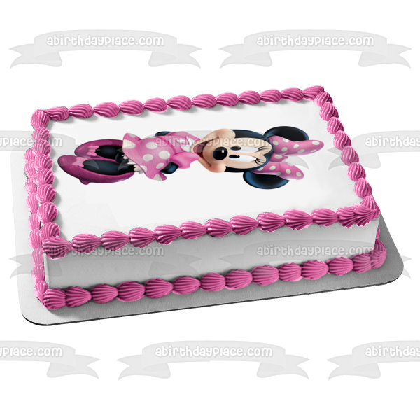 Minnie Mouse with Her Hands Behind Her Back Edible Cake Topper Image ABPID04812