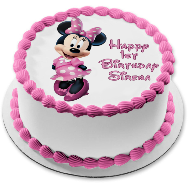 Minnie Mouse with Her Hands Behind Her Back Edible Cake Topper Image ABPID04812