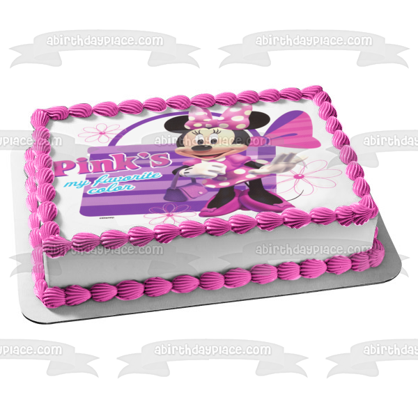 Minnie Mouse Pink's My Favorite Color Edible Cake Topper Image ABPID04815