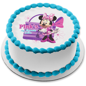 Minnie Mouse Pink's My Favorite Color Edible Cake Topper Image ABPID04815