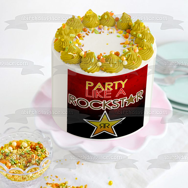 Party Like a Rockstar Energy Drink Edible Cake Topper Image ABPID04943
