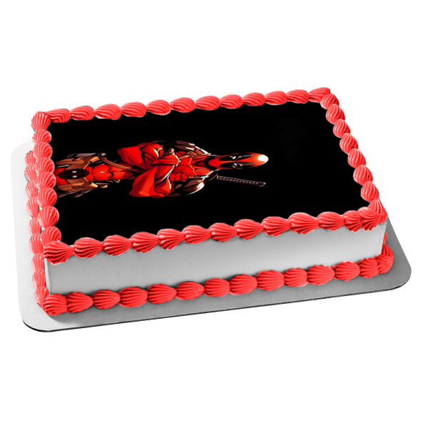 Deadpool Comic Black Background Edible Cake Topper Image ABPID04953
